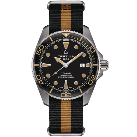 Мъжки ръчен часовник с автоматичен механизъм - корпус от Титан - Нато каишка - цвят Черен Кафяв