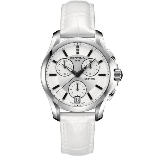 Дамски ръчен часовник с кварцов механизъм - корпус от Стомана - Естествена кожа - цвят Сребрист Бял