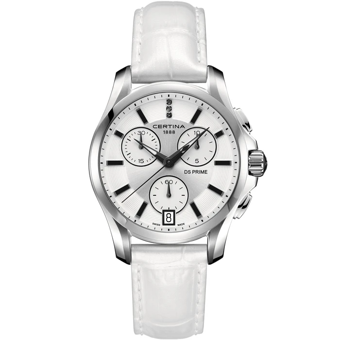 Дамски ръчен часовник с кварцов механизъм - корпус от Стомана - Естествена кожа - цвят Сребрист Бял