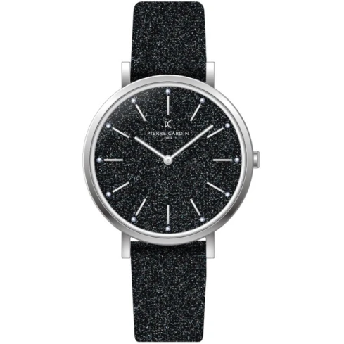 Дамски ръчен часовник с кварцов механизъм - корпус от Стомана - Естествена кожа - цвят Черен Черен