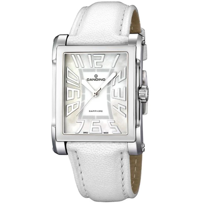 Дамски ръчен часовник с кварцов механизъм - корпус от Стомана - Естествена кожа - цвят Бял Бял