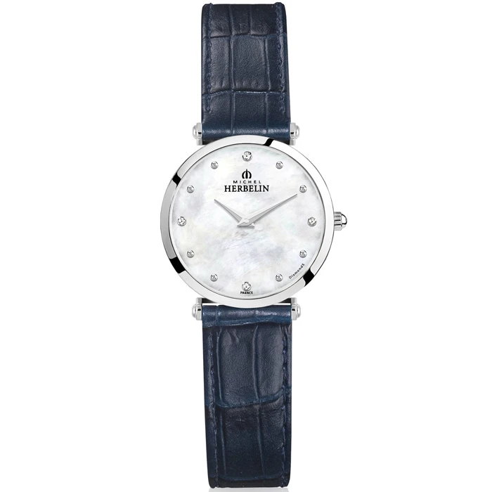 Herbelin 17106/89BL Epsilon - Дамски ръчен часовник с кварцов механизъм - корпус от Стомана - Естествена кожа - цвят Седеф Син