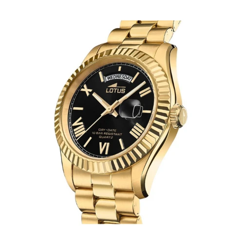 Мъжки ръчен часовник с кварцов механизъм - корпус от Стомана - Стоманена верижка - цвят Черен Злато