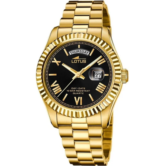 Мъжки ръчен часовник с кварцов механизъм - корпус от Стомана - Стоманена верижка - цвят Черен Злато