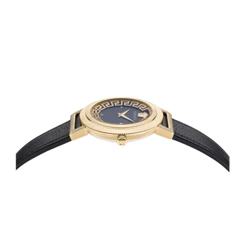 Дамски ръчен часовник с кварцов механизъм - корпус от Стомана - Естествена кожа - цвят Черен Черен