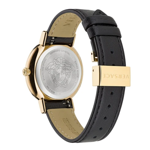 Дамски ръчен часовник с кварцов механизъм - корпус от Стомана - Естествена кожа - цвят Черен Черен