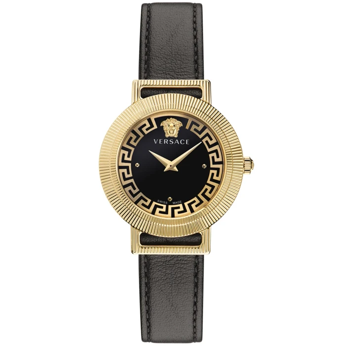 Дамски ръчен часовник с кварцов механизъм - корпус от Стомана - Естествена кожа - цвят Черен Черен