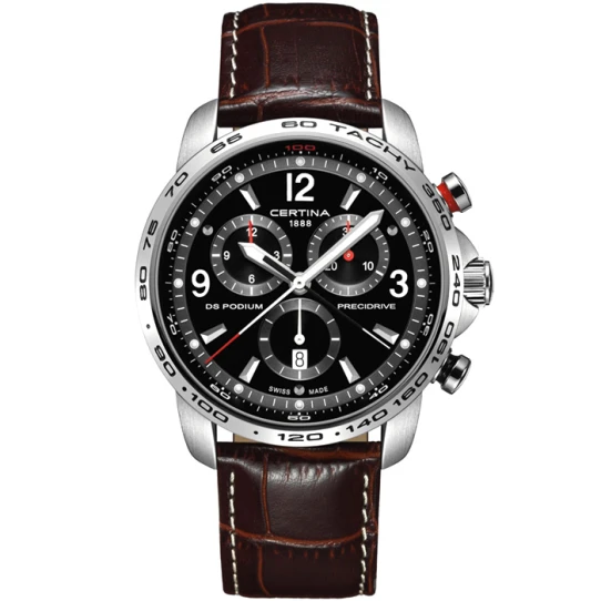 Мъжки ръчен часовник с кварцов механизъм - корпус от Стомана - Естествена кожа - цвят Черен Кафяв