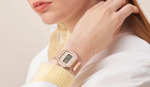 Дамски ръчен часовник с кварцов механизъм - корпус от Полимер - Меш - цвят Сив Розово Злато