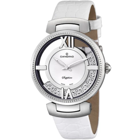 Дамски ръчен часовник с кварцов механизъм - корпус от Стомана - Естествена кожа - цвят Сребрист Бял