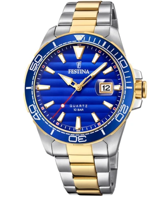 Мъжки ръчен часовник с кварцов механизъм - корпус от Стомана - Стоманена верижка - цвят Син Злато