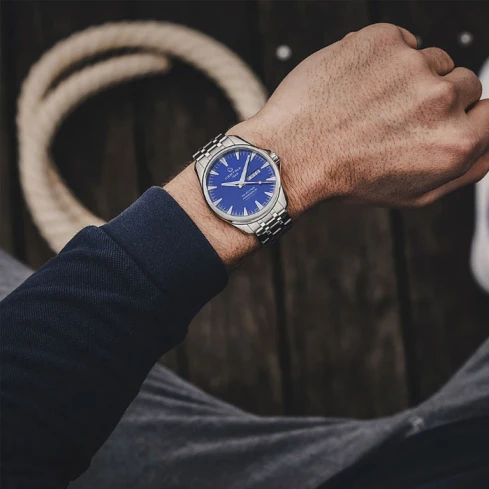 Мъжки ръчен часовник с автоматичен механизъм - корпус от Стомана - Стоманена верижка - цвят Черен Сив