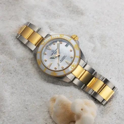 Дамски ръчен часовник с автоматичен механизъм - корпус от Стомана - Стоманена верижка - цвят Седеф Злато