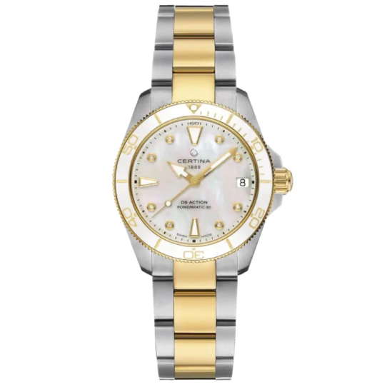 Дамски ръчен часовник с автоматичен механизъм - корпус от Стомана - Стоманена верижка - цвят Седеф Злато