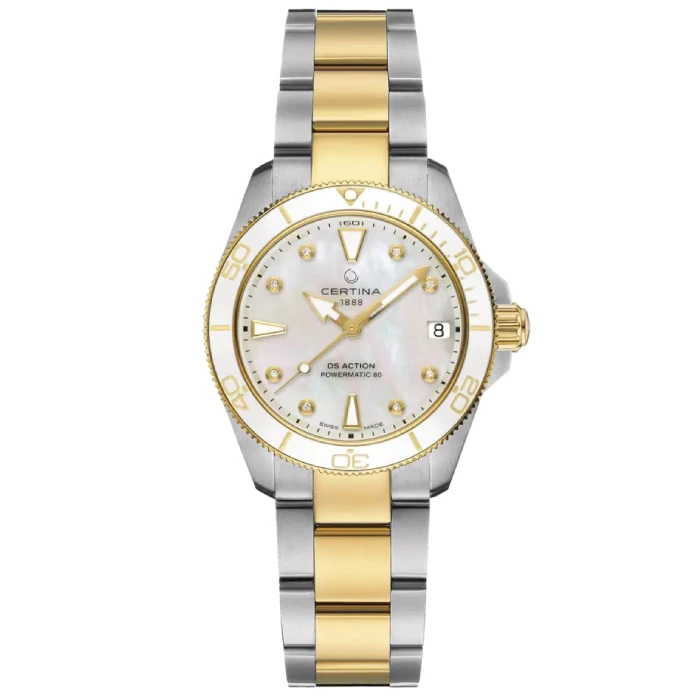 Дамски ръчен часовник с автоматичен механизъм - корпус от Стомана - Стоманена верижка - цвят Седеф Злато