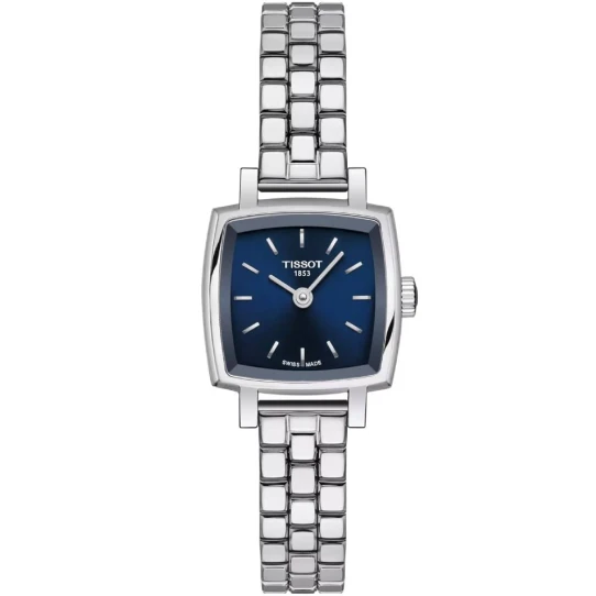 Tissot T058.109.11.041.01 Lovely Square - Дамски ръчен часовник с кварцов механизъм - корпус от Стомана - Стоманена верижка - цвят Син Сив