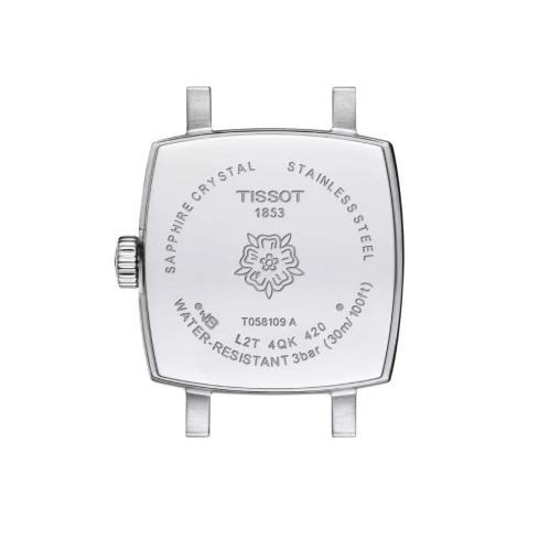 Tissot T058.109.11.041.01 Lovely Square - Дамски ръчен часовник с кварцов механизъм - корпус от Стомана - Стоманена верижка - цвят Син Сив