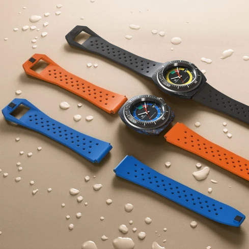 Унисекс ръчен часовник с автоматичен механизъм - корпус от Карбон - Каучук - цвят Черен Жълт