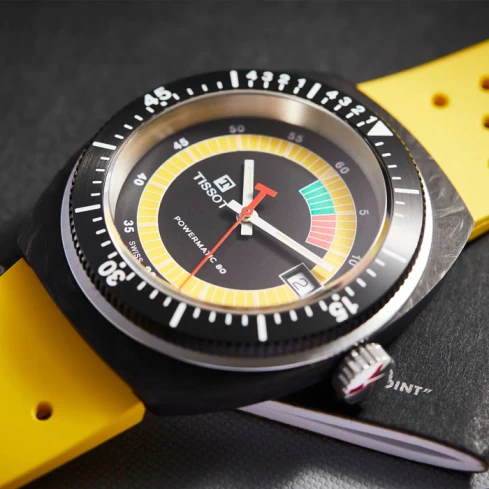 Унисекс ръчен часовник с автоматичен механизъм - корпус от Карбон - Каучук - цвят Черен Жълт