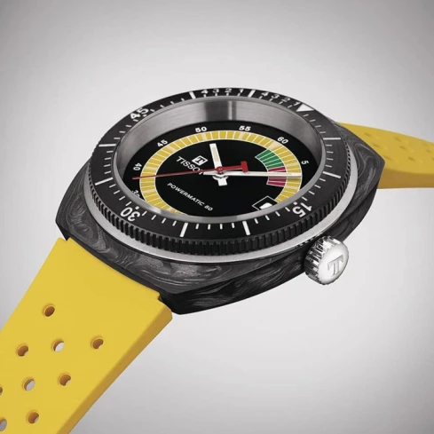 Унисекс ръчен часовник с автоматичен механизъм - корпус от Карбон - Каучук - цвят Черен Жълт