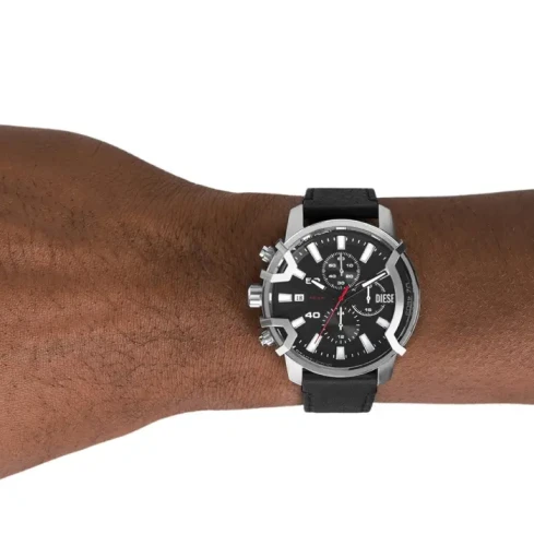 Мъжки ръчен часовник с кварцов механизъм - корпус от Стомана - Естествена кожа - цвят Черен