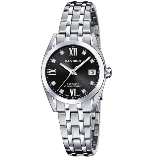 Дамски ръчен часовник с кварцов механизъм - корпус от Стомана - Стоманена верижка - цвят Черен Сив