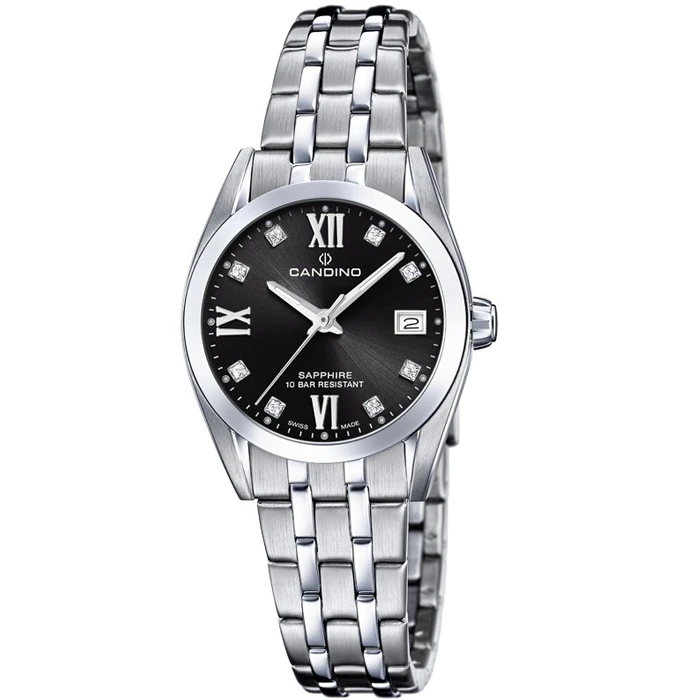 Дамски ръчен часовник с кварцов механизъм - корпус от Стомана - Стоманена верижка - цвят Черен Сив