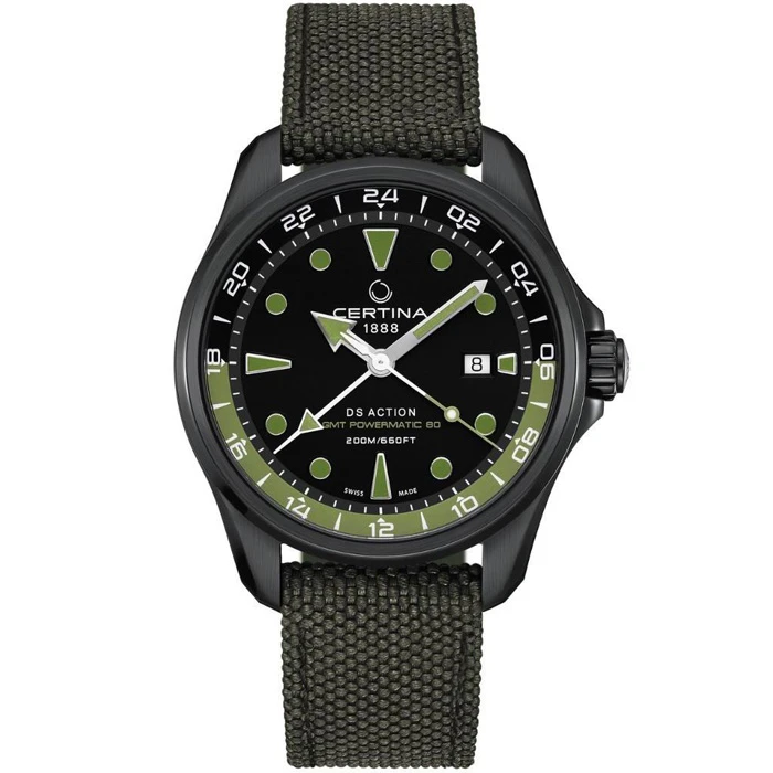 Мъжки ръчен часовник с автоматичен механизъм - корпус от Стомана - Синтетична кожа - цвят Черен Зелен