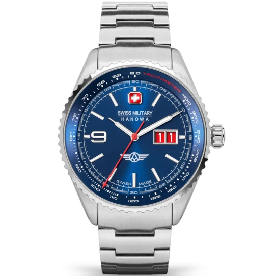 Мъжки ръчен часовник с кварцов механизъм - корпус от Стомана - Стоманена верижка - цвят Син Сив