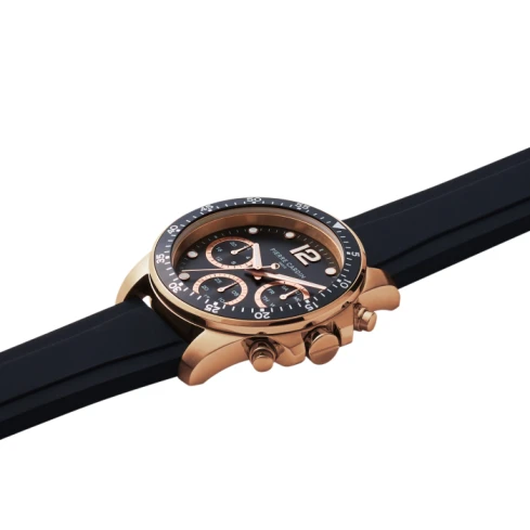 Мъжки ръчен часовник с кварцов механизъм - корпус от Стомана - Каучук - цвят Черен Розово Злато