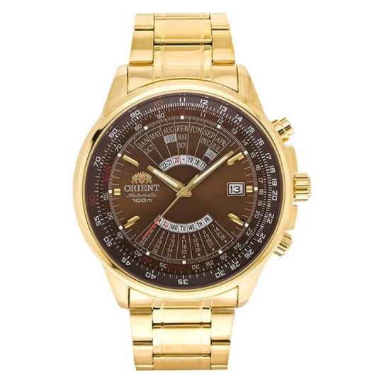 Мъжки ръчен часовник с автоматичен механизъм - корпус от Стомана - Стоманена верижка - цвят Кафяв Злато