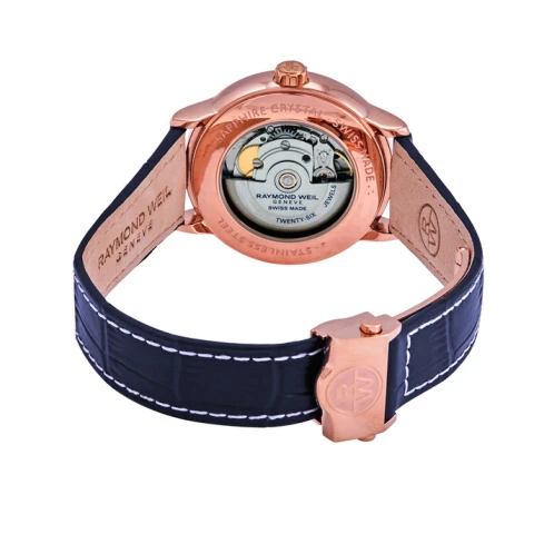 Дамски ръчен часовник с автоматичен механизъм - корпус от Стомана - Естествена кожа - цвят Син Розово Злато