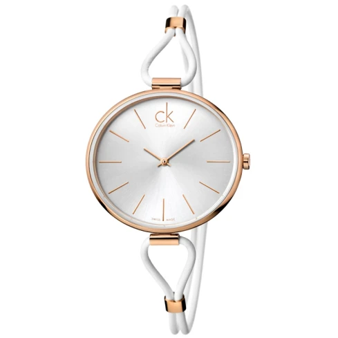 Дамски ръчен часовник с кварцов механизъм - корпус от Стомана - Синтетична кожа - цвят Сребрист Розово Злато