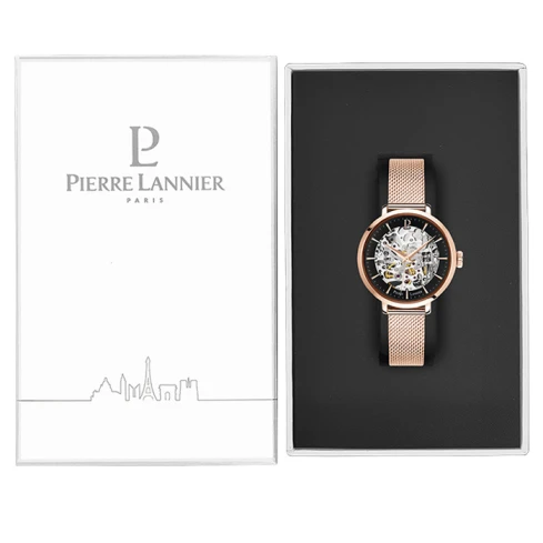 Дамски ръчен часовник с автоматичен механизъм - корпус от Стомана - Меш - цвят Скелетон Розово Злато