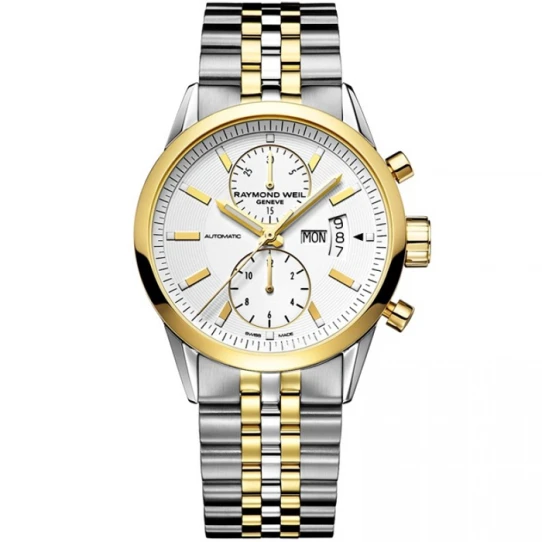 Мъжки ръчен часовник с автоматичен механизъм - корпус от Стомана - Стоманена верижка - цвят Бял Злато