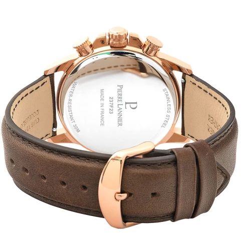 Мъжки ръчен часовник с кварцов механизъм - корпус от Розово злато - Естествена кожа - цвят Черен