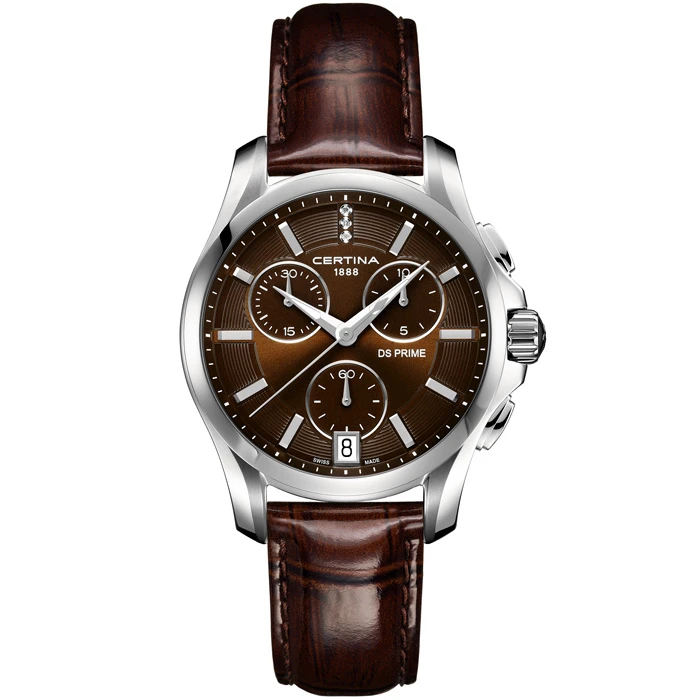 Дамски ръчен часовник с кварцов механизъм - корпус от Стомана - Естествена кожа - цвят Кафяв Кафяв