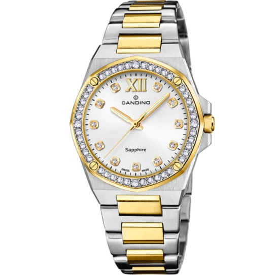 Дамски ръчен часовник с кварцов механизъм - корпус от Стомана и злато 18К - Стоманена верижка - цвят Седеф