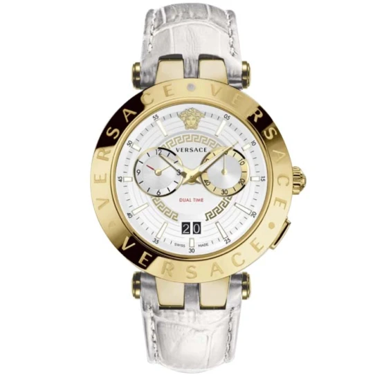 Мъжки ръчен часовник с кварцов механизъм - корпус от Стомана - Естествена кожа - цвят Бял Бял