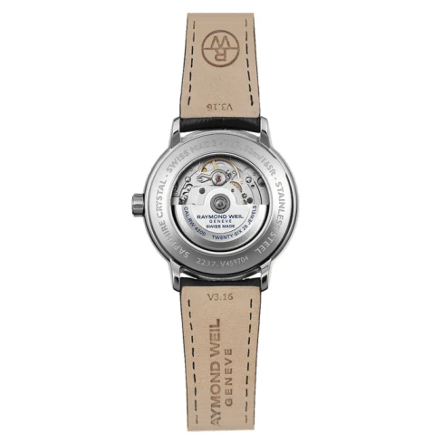 Raymond Weil 2237-STC-00659 Maestro - Мъжки ръчен часовник с механичен механизъм - корпус от Стомана - Естествена кожа - цвят Сребрист Черен