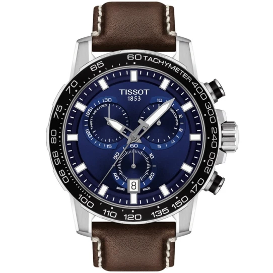 Tissot T125.617.16.041.00 Supersport - Мъжки ръчен часовник с кварцов механизъм - корпус от Стомана и алуминий - Естествена кожа - цвят Син Кафяв