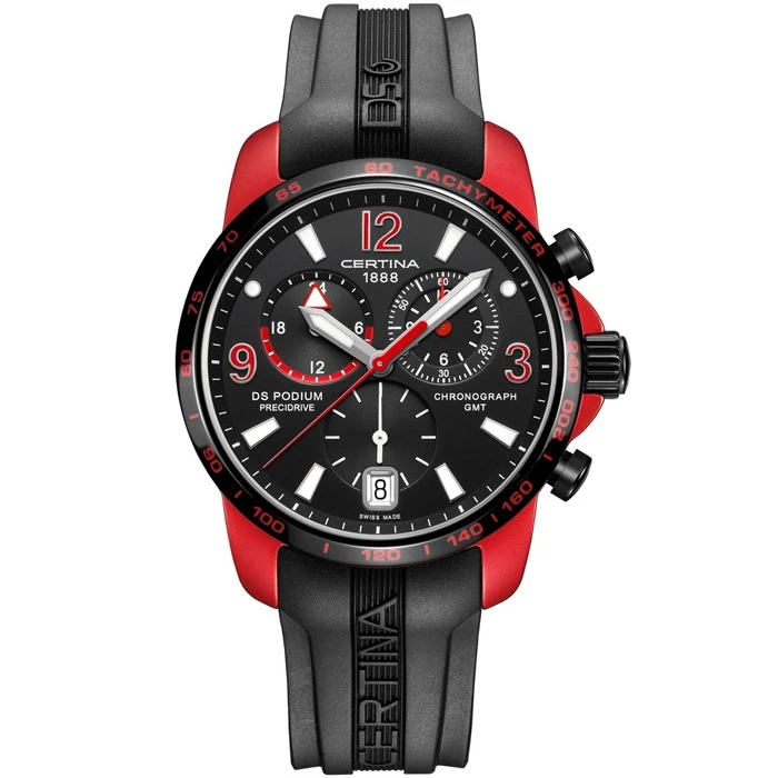 Мъжки ръчен часовник с кварцов механизъм - корпус от Стомана и алуминий - Каучук - цвят Черен Черен