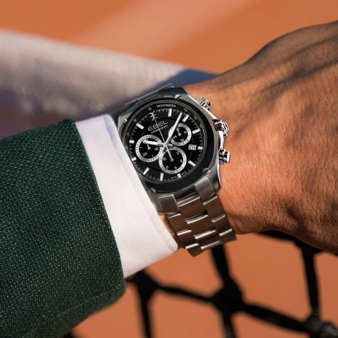 Мъжки ръчен часовник с кварцов механизъм - корпус от Стомана - Стоманена верижка - цвят Черен Сив