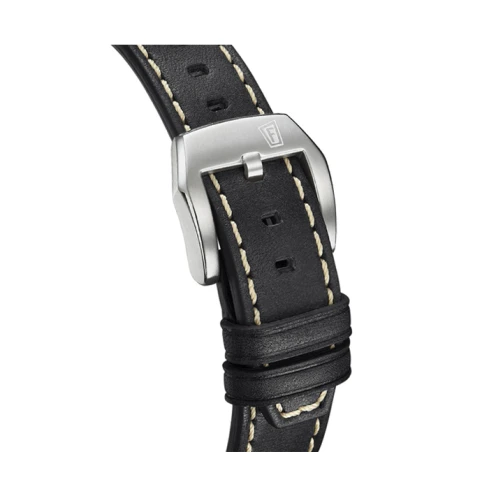 Мъжки ръчен часовник с автоматичен механизъм - корпус от Стомана - Естествена кожа - цвят Черен Бял