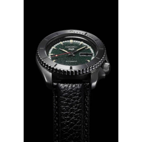 Мъжки ръчен часовник с автоматичен механизъм - корпус от Стомана - Естествена кожа - цвят Зелен Черен