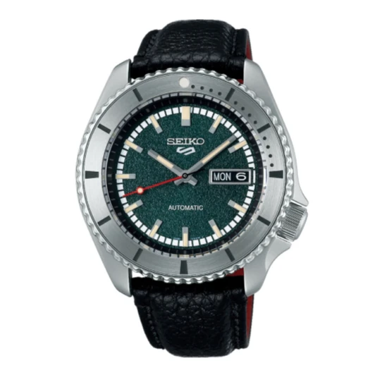 Мъжки ръчен часовник с автоматичен механизъм - корпус от Стомана - Естествена кожа - цвят Зелен Черен