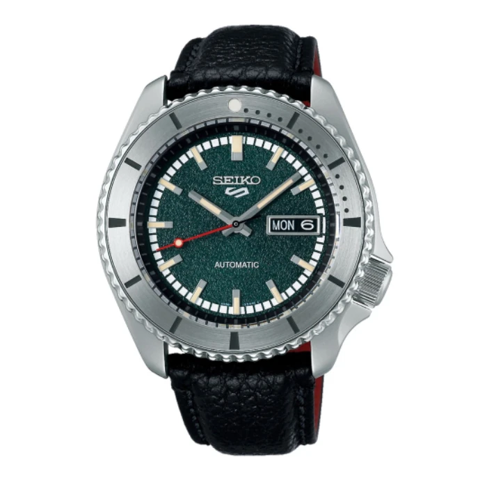 Мъжки ръчен часовник с автоматичен механизъм - корпус от Стомана - Естествена кожа - цвят Зелен Черен