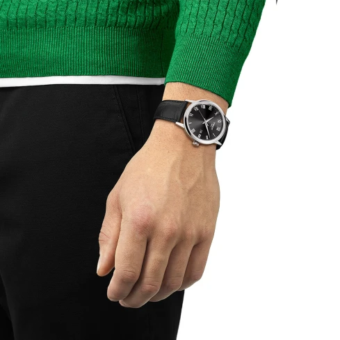 Мъжки ръчен часовник с кварцов механизъм - корпус от Стомана - Естествена кожа - цвят Черен Черен