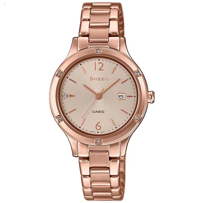 Дамски ръчен часовник с кварцов механизъм - корпус от Стомана - Стоманена верижка - цвят Бежов Розово Злато