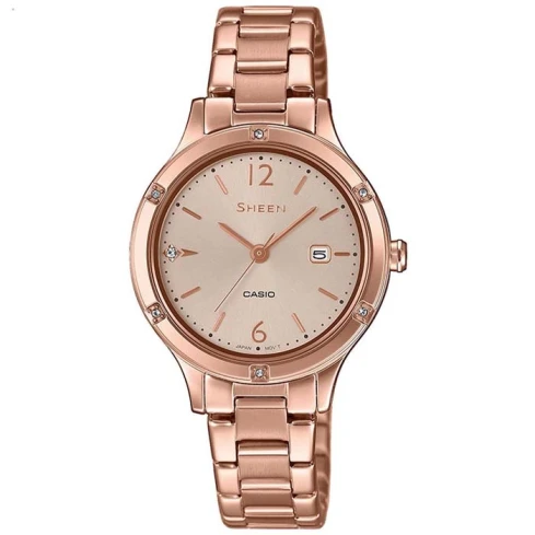 Casio SHE-4533PG-4AUER Sheen - Дамски ръчен часовник с кварцов механизъм - корпус от Стомана - Стоманена верижка - цвят Бежов Розово Злато